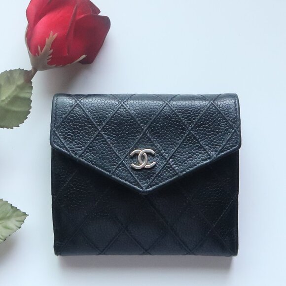 Chanel Black Caviar Leather Quilted Coin & Card Holder Wallet Luxury Designer - Picture 4 of 14
